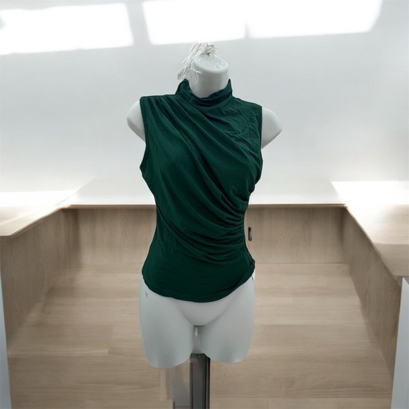 Avanova Hunter Green Women's Ruched Mock-Neck Top - Size XS - Picture 3 of 6